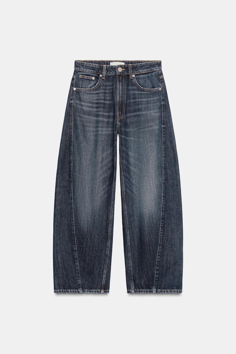 TRF Mid-Rise Baggy Barrel Jeans in Dark Blue