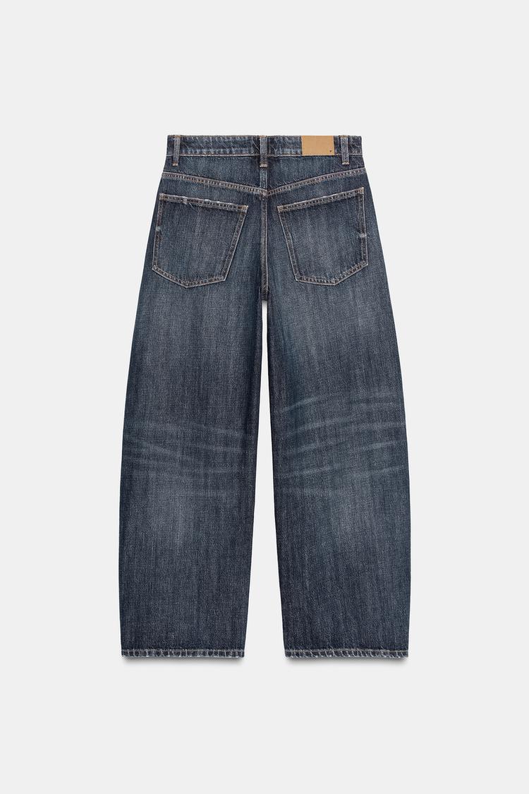 TRF Mid-Rise Baggy Barrel Jeans in Dark Blue