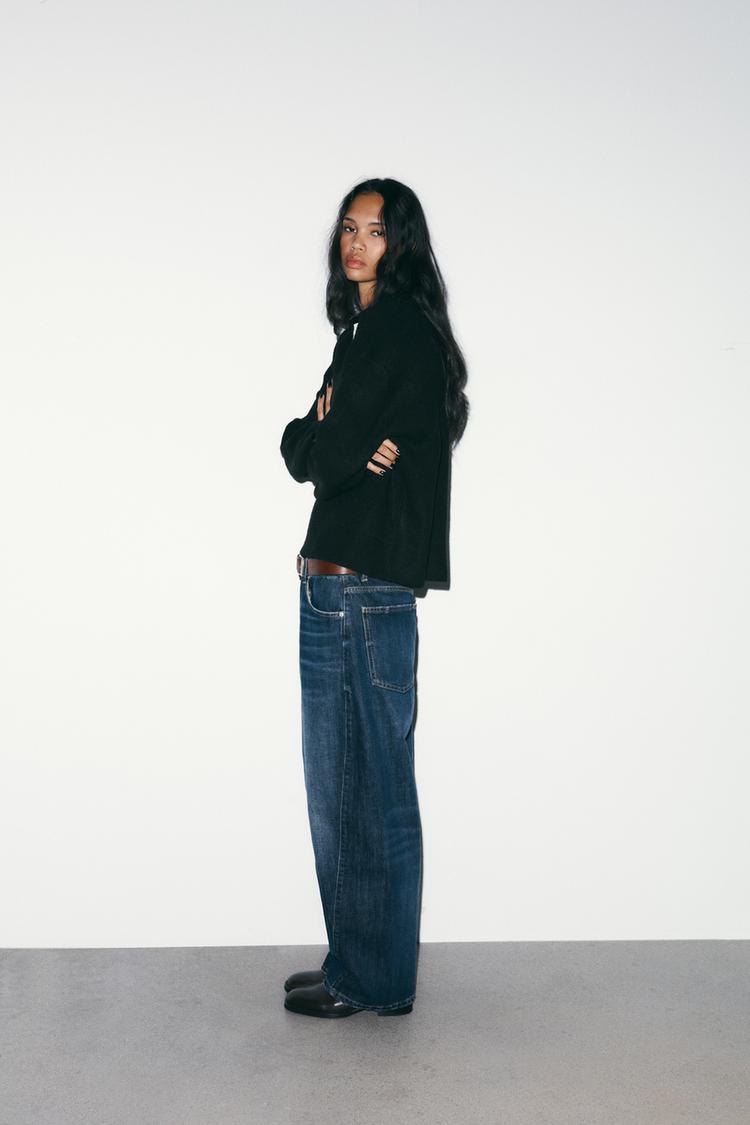 TRF Mid-Rise Baggy Barrel Jeans in Dark Blue