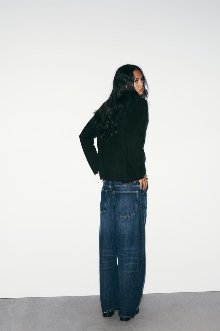 TRF Mid-Rise Baggy Barrel Jeans in Dark Blue