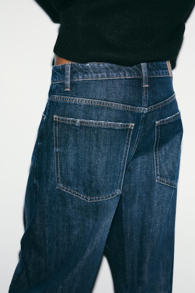 TRF Mid-Rise Baggy Barrel Jeans in Dark Blue