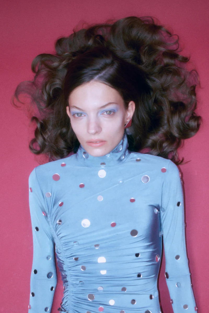 Sudi Etuz Mirror Covered Jersey Mini Dress in Blue