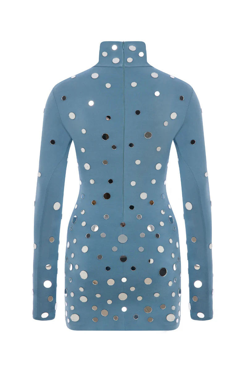Sudi Etuz Mirror Covered Jersey Mini Dress in Blue