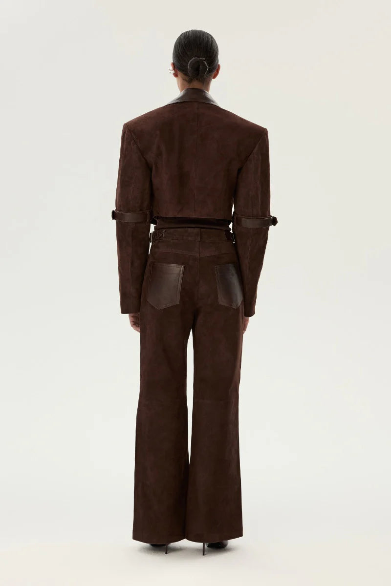 Girrone Suede Cropped Blazer in Brown