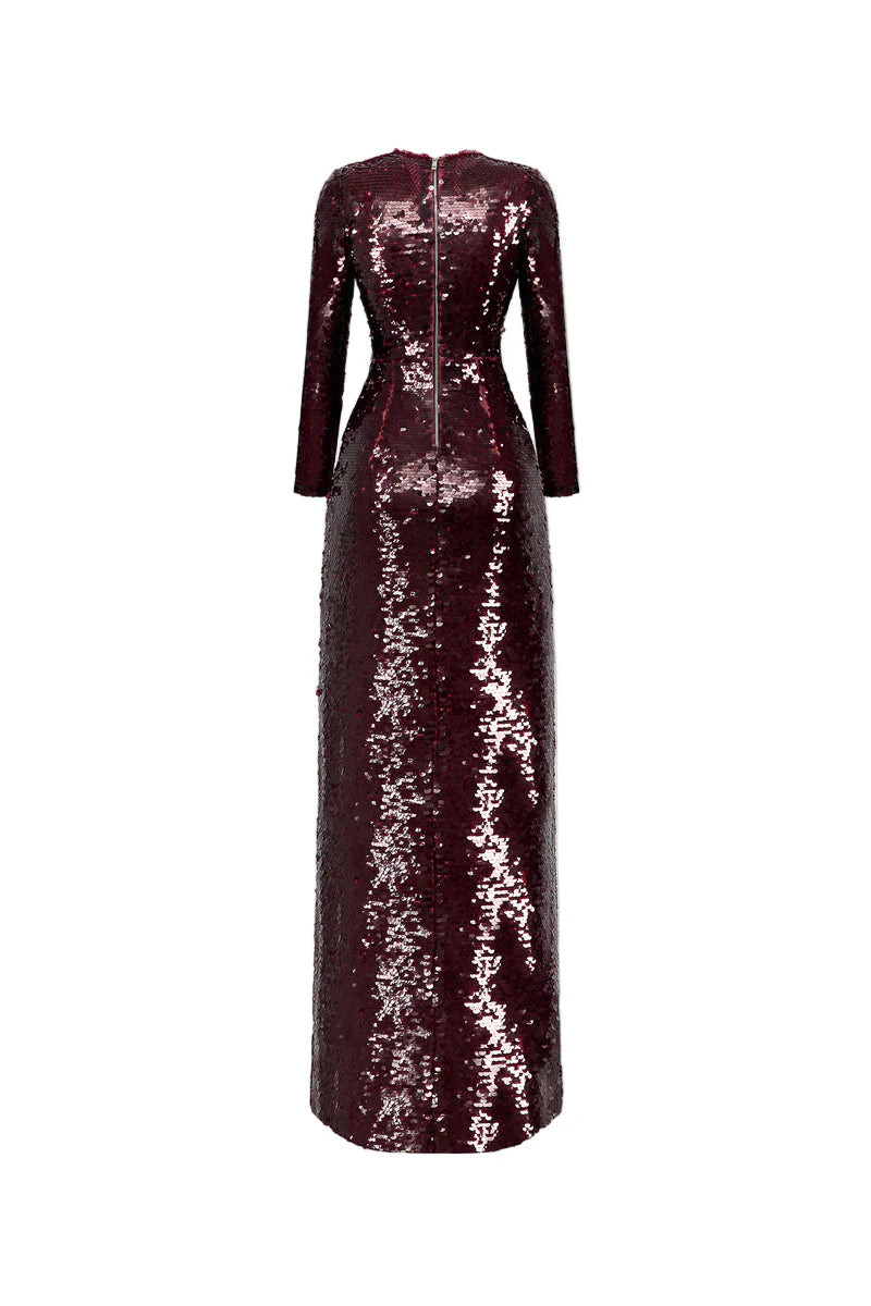 HACCHIC Couture Sequin Flower Long Sleeve Evening Gown