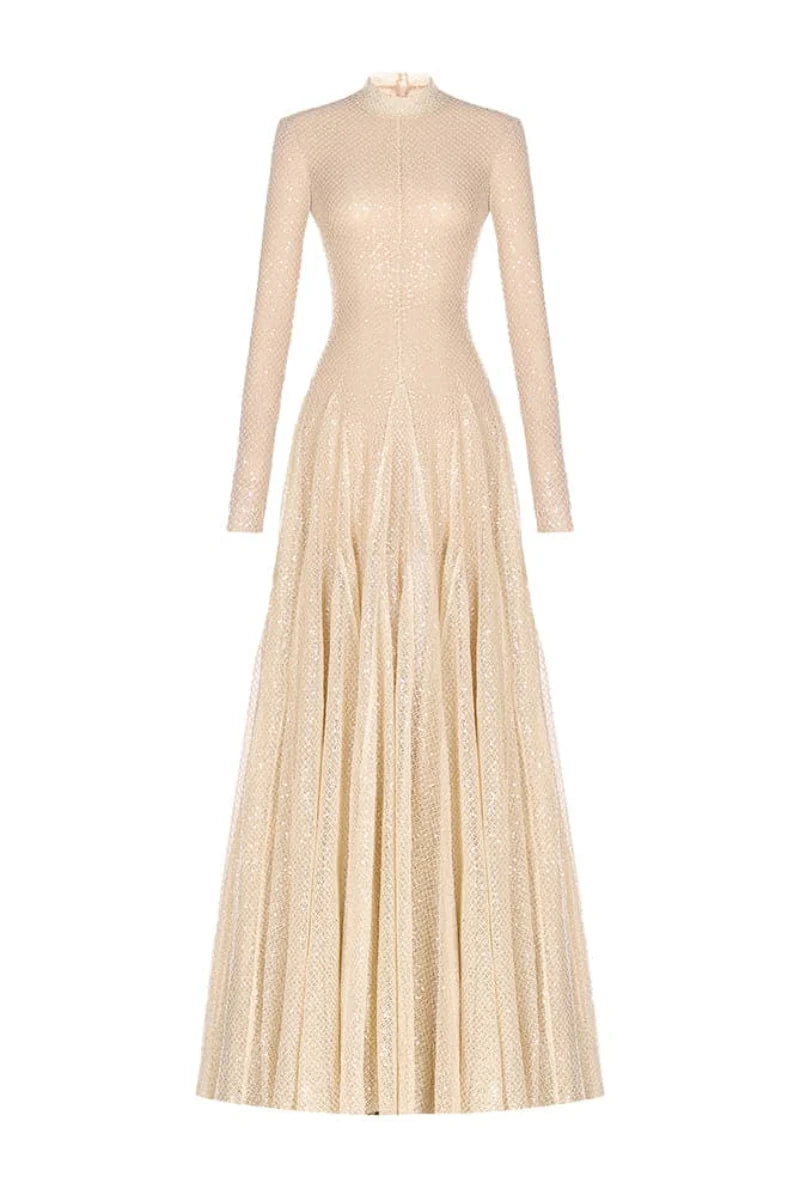 Erytheia I Champagne Shimmer Maxi Gown
