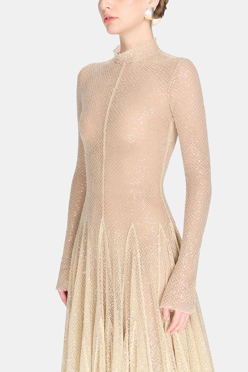 Erytheia I Champagne Shimmer Maxi Gown