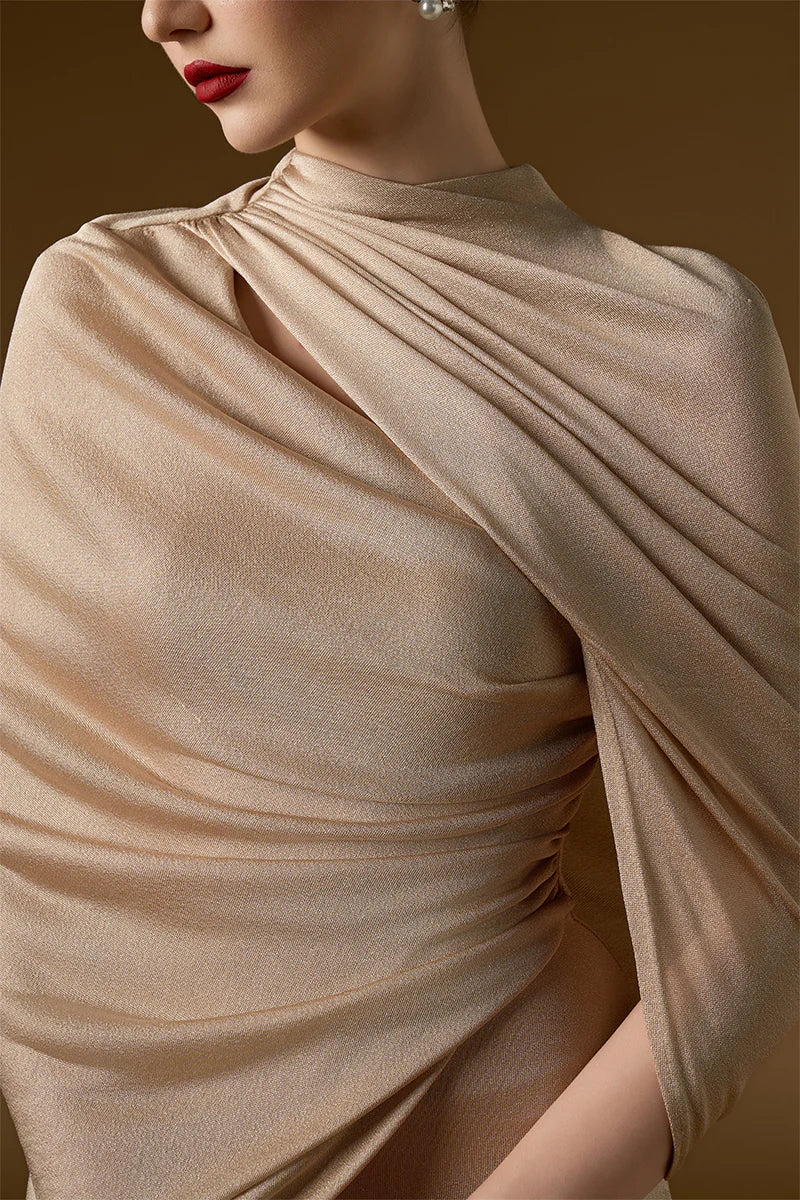 Bonnie Shimmer Jersey Maxi Dress in Beige