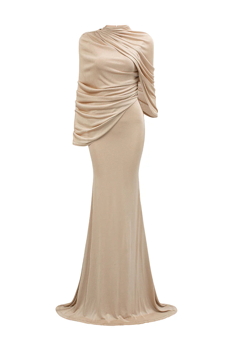 Bonnie Shimmer Jersey Maxi Dress in Beige