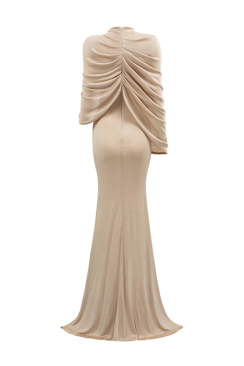 Bonnie Shimmer Jersey Maxi Dress in Beige