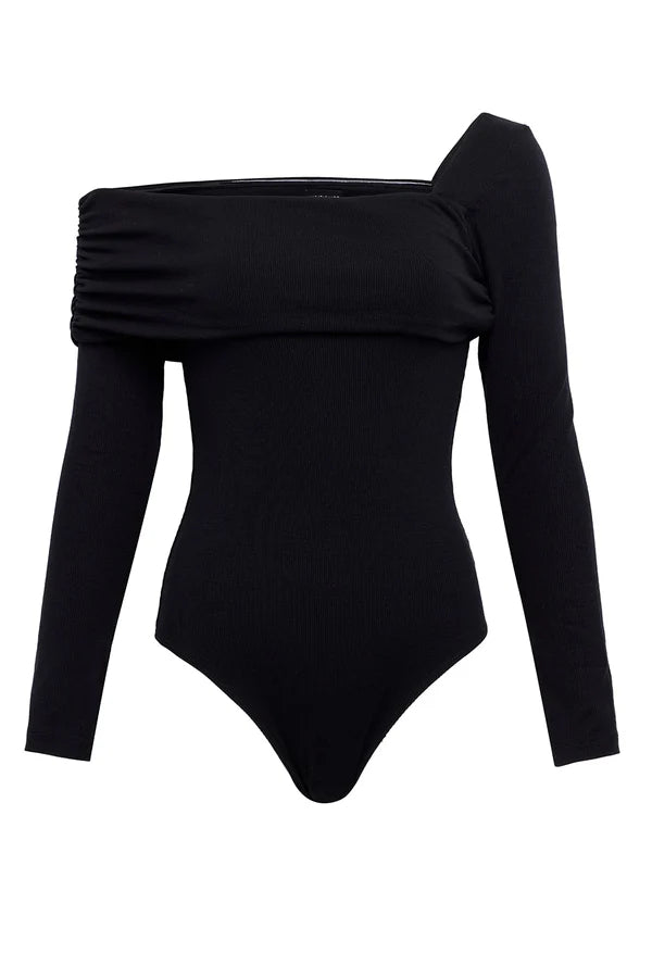 Off The Shoulder Long Sleeve Black Bodysuit