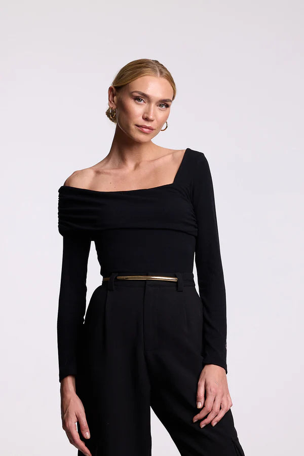 Off The Shoulder Long Sleeve Black Bodysuit
