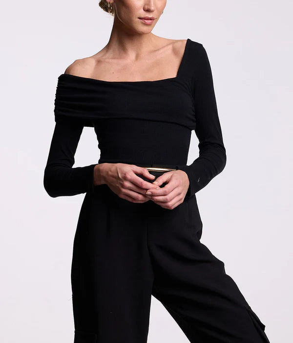 Off The Shoulder Long Sleeve Black Bodysuit