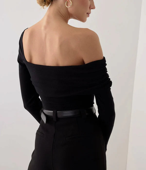 Off The Shoulder Long Sleeve Black Bodysuit