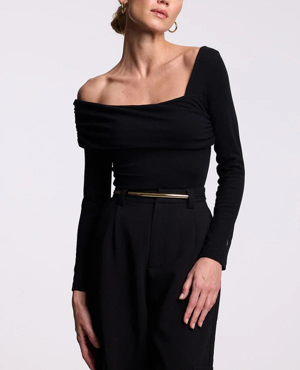 Off The Shoulder Long Sleeve Black Bodysuit