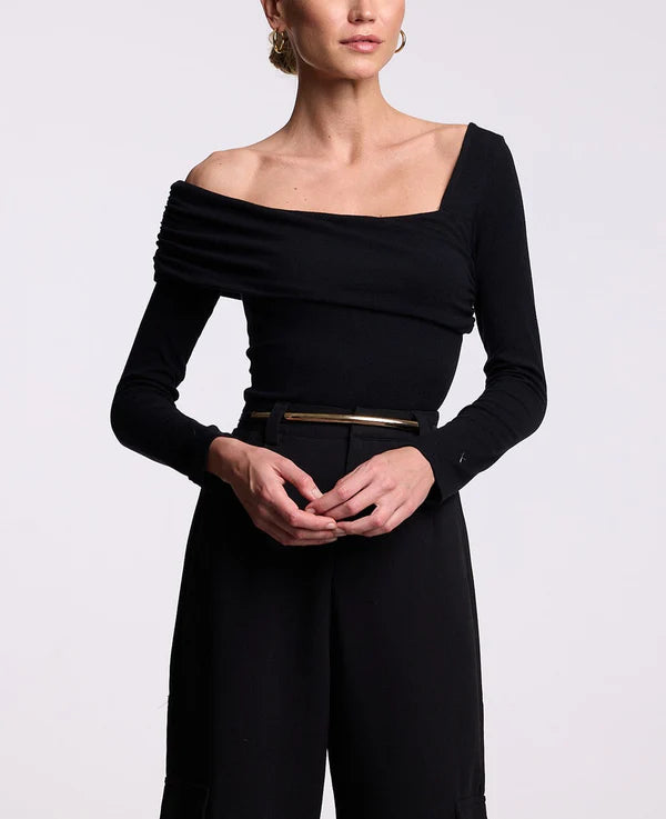 Off The Shoulder Long Sleeve Black Bodysuit