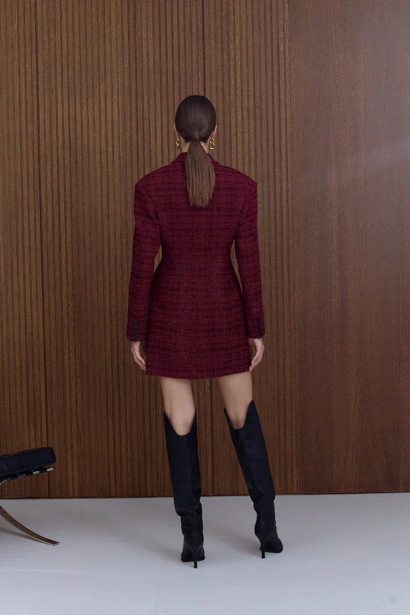 Petra Bordeaux Tweed Blazer Dress
