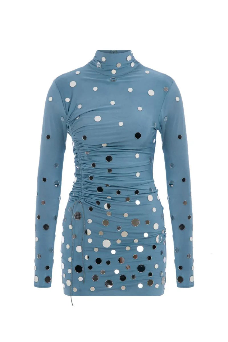 Sudi Etuz Mirror Covered Jersey Mini Dress in Blue