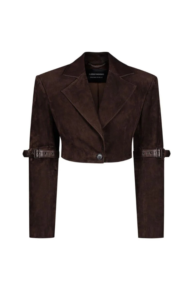 Girrone Suede Cropped Blazer in Brown