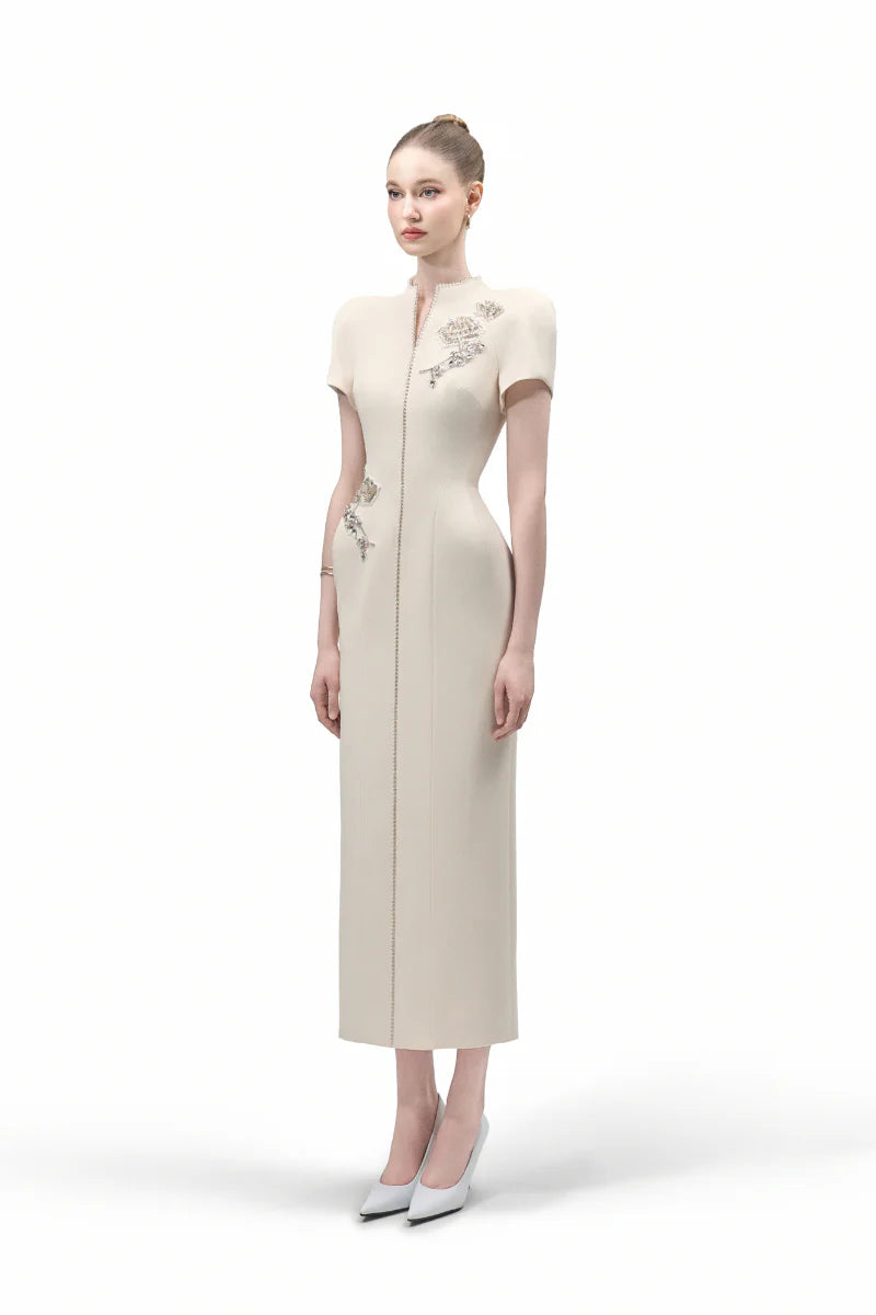 Maison Des Copains Elysia Sheath Mandarin Collar Calf Length Dress