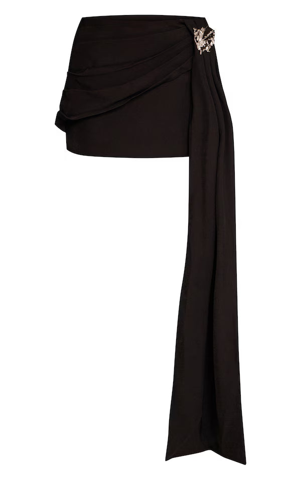 Premium Black Woven Drape Trim Mini Skirt
