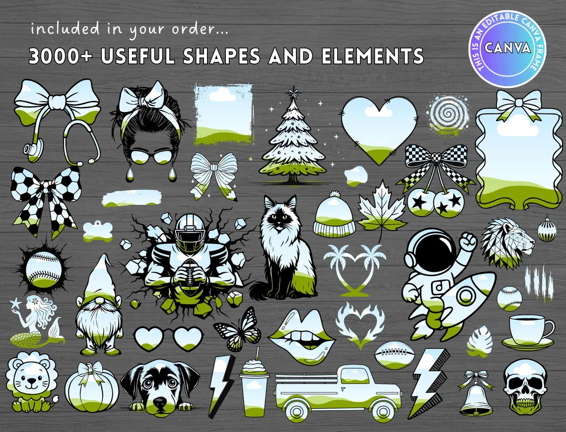 Canva Frames Mega Bundle | 8500+ Editable Canva Templates | Add Your Own Pattern | Alphabet & Design Elements