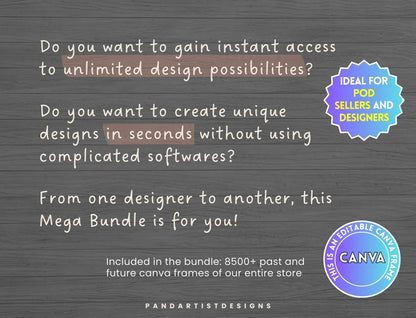 Canva Frames Mega Bundle | 8500+ Editable Canva Templates | Add Your Own Pattern | Alphabet & Design Elements