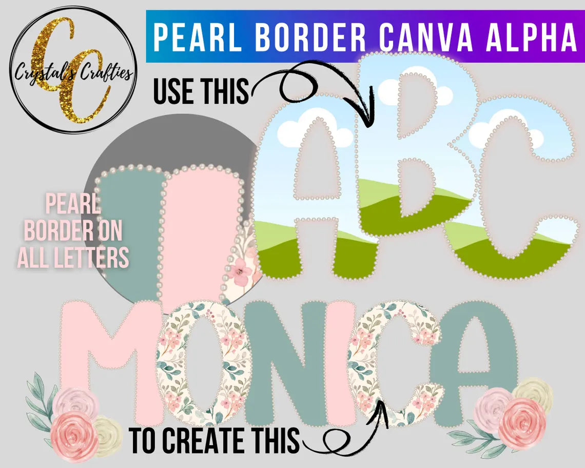 Pearl Alphabet Canva Frames | Editable Pearl Border Letter Frames | Preppy Canva Alphabet Template Set | A-Z Alphabet Canva Frame Bundle