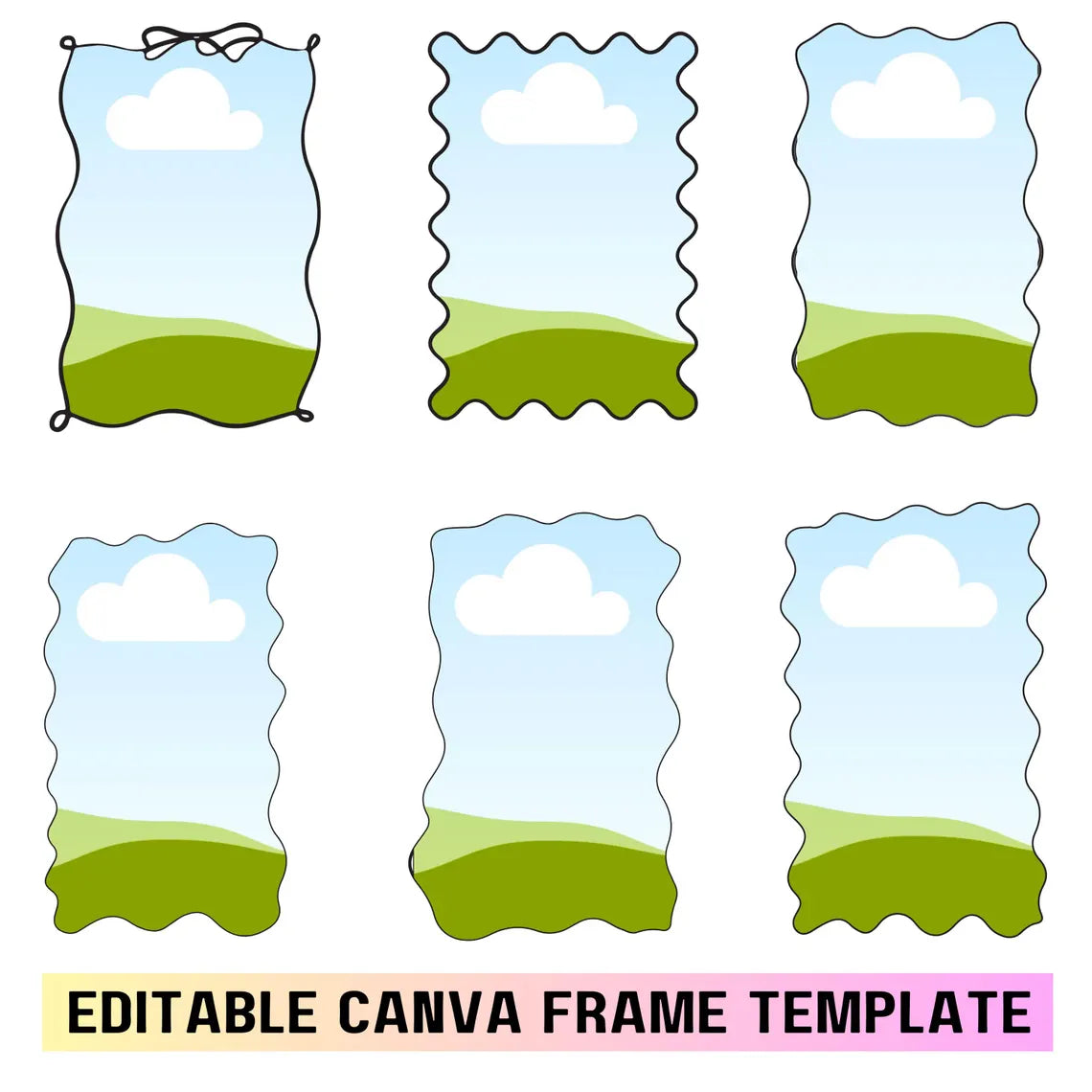 Editable Canva Frame Template | 15 Doodle Border Frames | Coquette & Wavy Edge Canva Templates | Drag & Drop Photo Frames | Digital Download