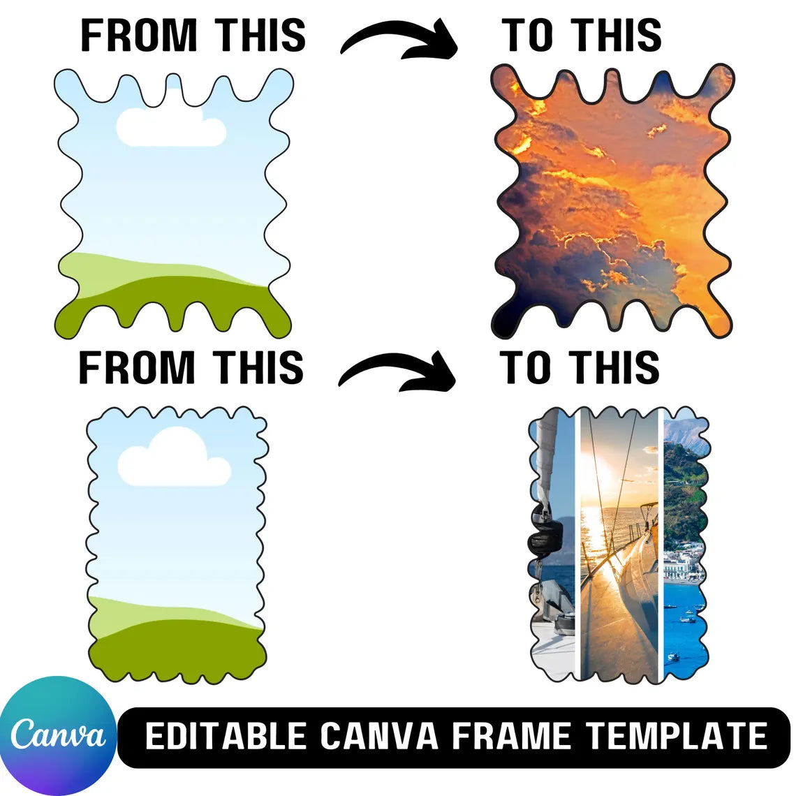 Editable Canva Frame Template | 15 Doodle Border Frames | Coquette & Wavy Edge Canva Templates | Drag & Drop Photo Frames | Digital Download
