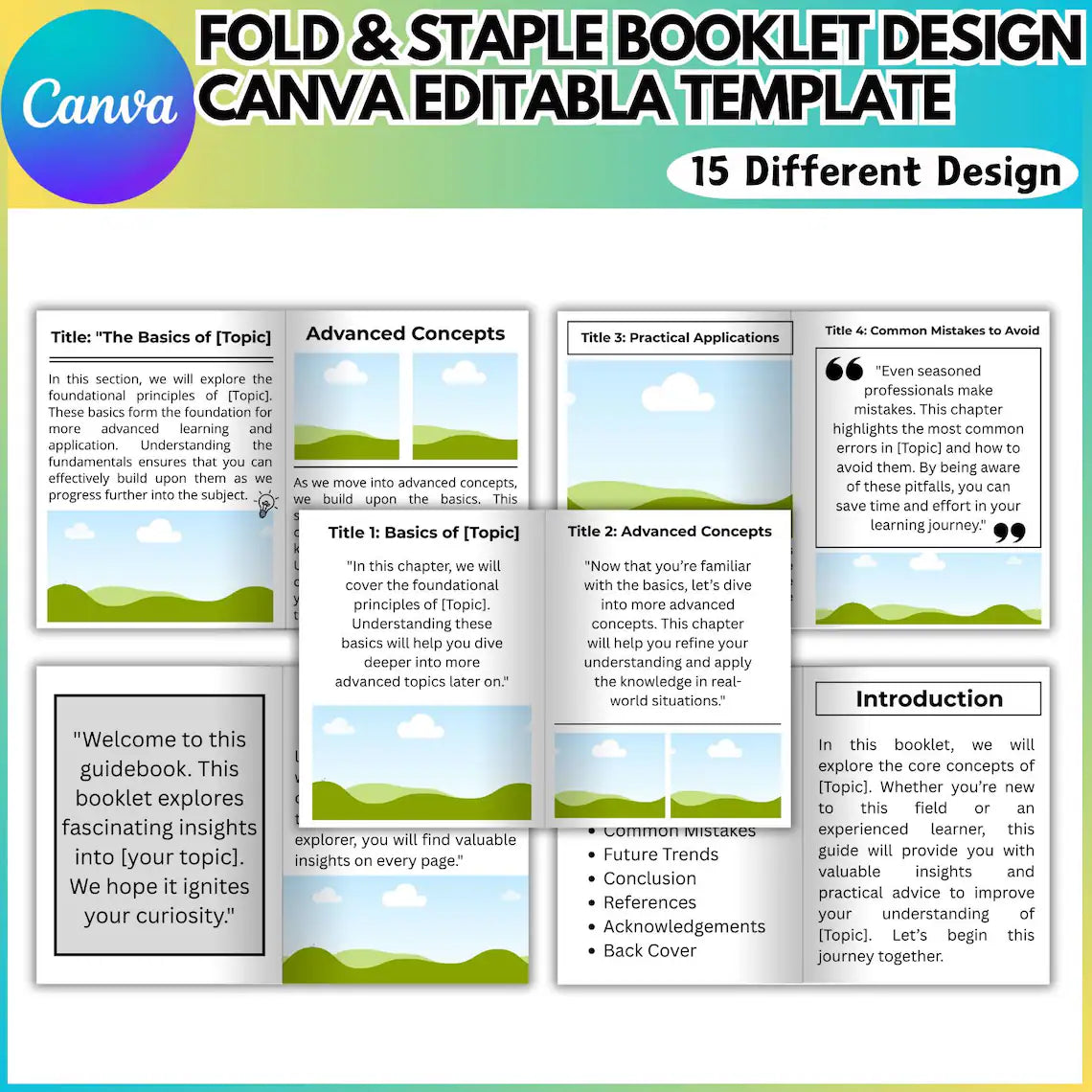 Fold & Staple Booklet Canva Template | 15-Page Editable Book Template | Printable Kids Activity Book | 8.5x11 Landscape Digital Download