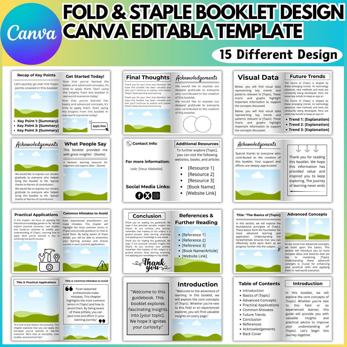 Fold & Staple Booklet Canva Template | 15-Page Editable Book Template | Printable Kids Activity Book | 8.5x11 Landscape Digital Download
