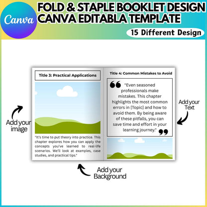 Fold & Staple Booklet Canva Template | 15-Page Editable Book Template | Printable Kids Activity Book | 8.5x11 Landscape Digital Download