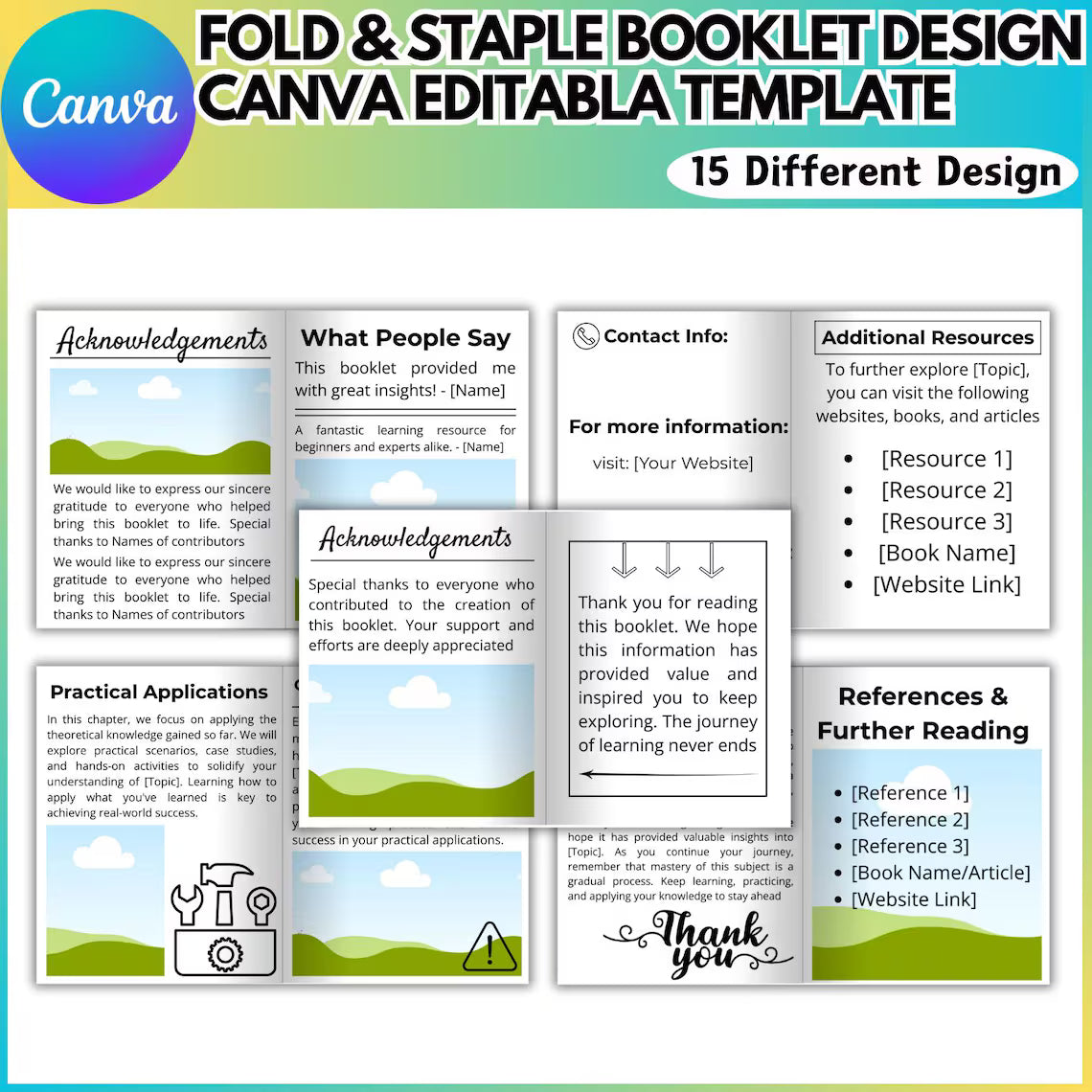 Fold & Staple Booklet Canva Template | 15-Page Editable Book Template | Printable Kids Activity Book | 8.5x11 Landscape Digital Download