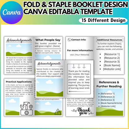 Fold & Staple Booklet Canva Template | 15-Page Editable Book Template | Printable Kids Activity Book | 8.5x11 Landscape Digital Download