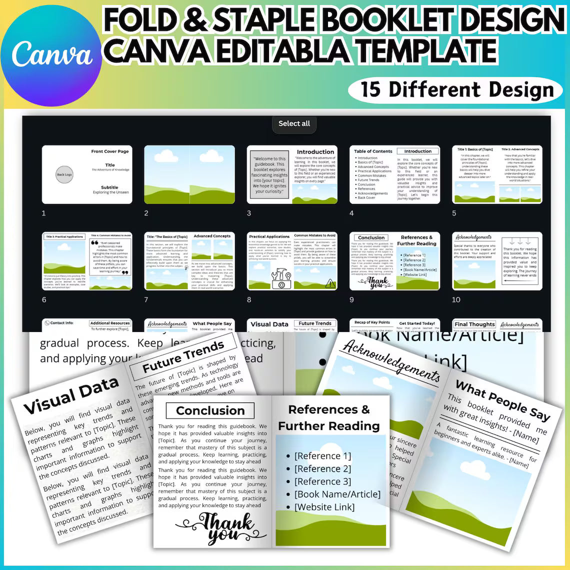 Fold & Staple Booklet Canva Template | 15-Page Editable Book Template | Printable Kids Activity Book | 8.5x11 Landscape Digital Download