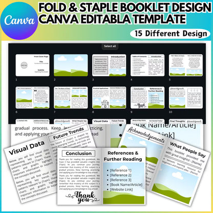 Fold & Staple Booklet Canva Template | 15-Page Editable Book Template | Printable Kids Activity Book | 8.5x11 Landscape Digital Download