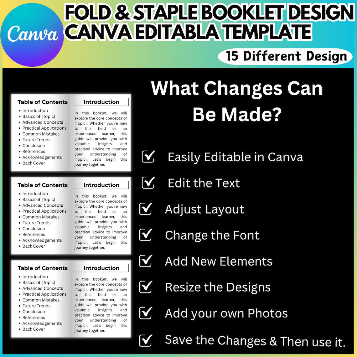 Fold & Staple Booklet Canva Template | 15-Page Editable Book Template | Printable Kids Activity Book | 8.5x11 Landscape Digital Download