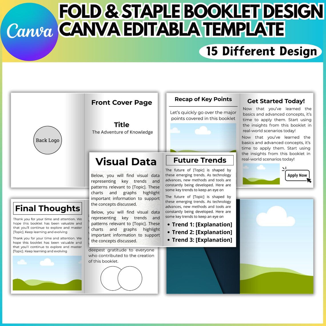 Fold & Staple Booklet Canva Template | 15-Page Editable Book Template | Printable Kids Activity Book | 8.5x11 Landscape Digital Download