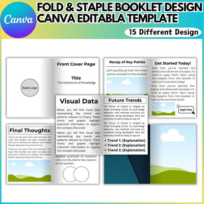 Fold & Staple Booklet Canva Template | 15-Page Editable Book Template | Printable Kids Activity Book | 8.5x11 Landscape Digital Download