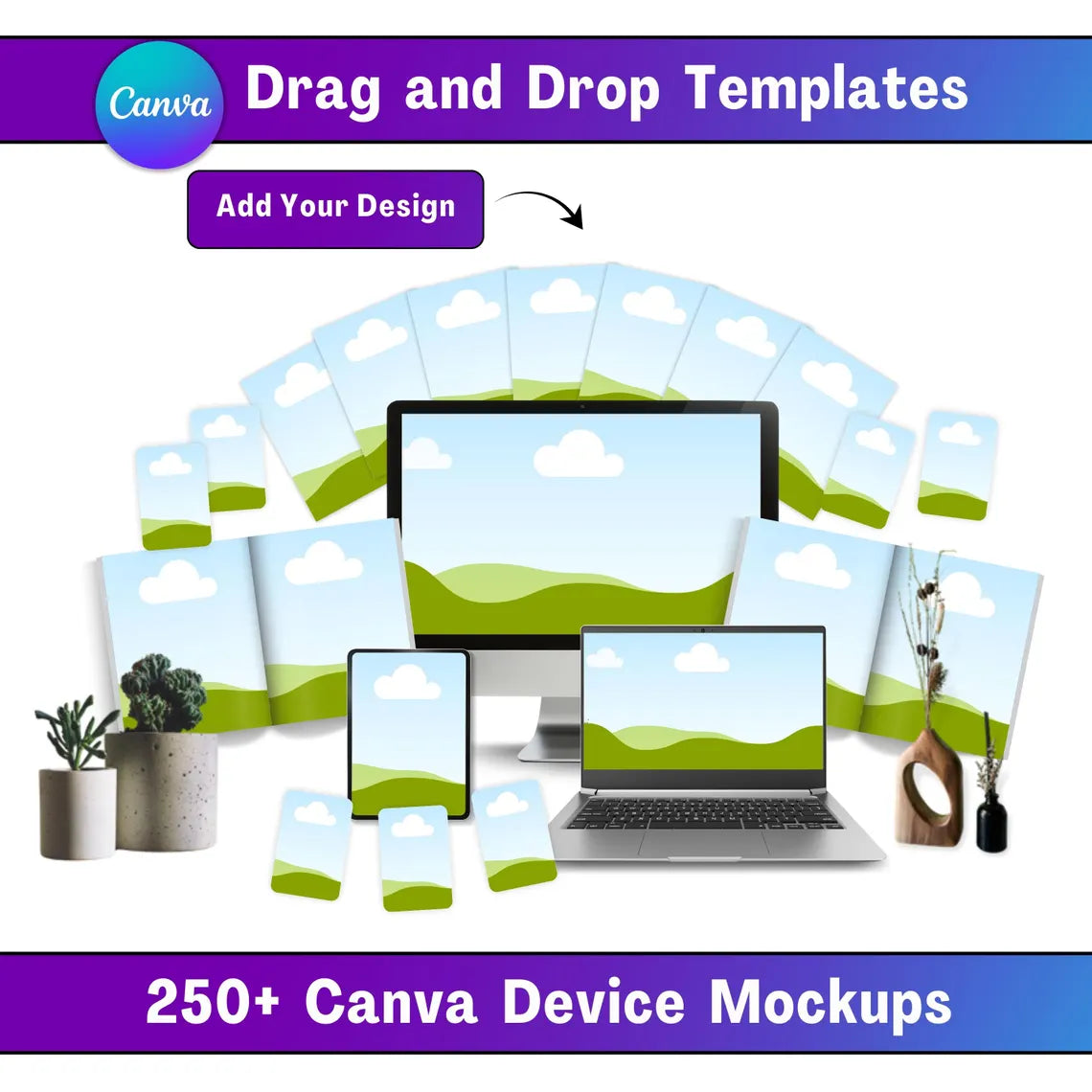 250+ Canva Device Mockups | Laptop, Phone, iPad & Desktop Templates | Editable Drag & Drop Canva Mockup Bundle | Digital Download