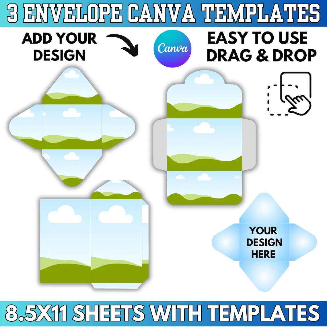 3 Envelope Canva Templates | Editable Money Holder & Wedding Envelope Templates | Junk Journal Envelopes | Printable 8.5x11 Canva Download