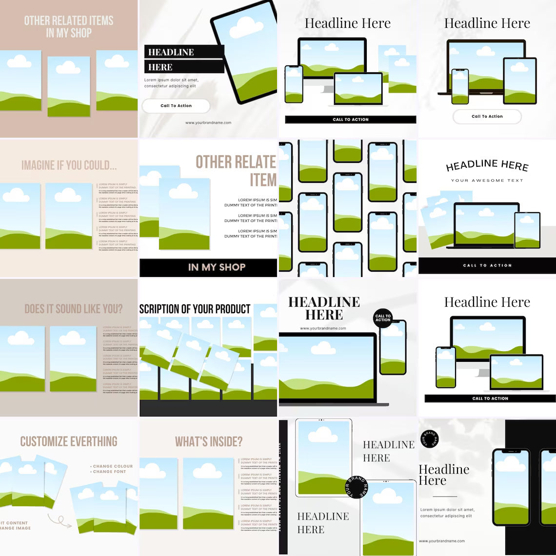 250+ Canva Device Mockups | Laptop, Phone, iPad & Desktop Templates | Editable Drag & Drop Canva Mockup Bundle | Digital Download